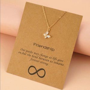 Gold Butterfly Cubic Zirconia Charm Friendship Adjustable Chain Necklace